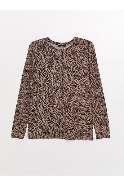 LC Waikiki Patterned Long Sleeve Crew Neck Women's T-Shirt