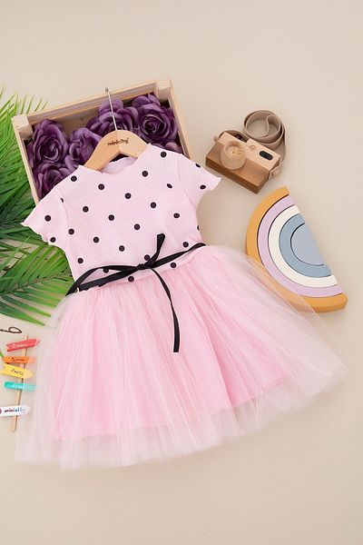 Bam Bam Giyim Daphne Ticaret Girl Polka Dot Tulle Half Sleeve Dress (2-3-4-5-6-7 YEARS)