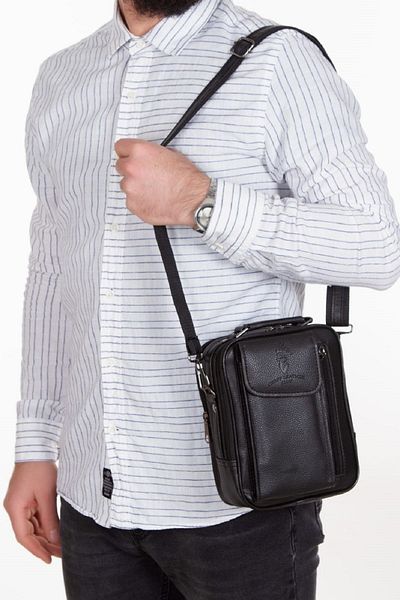 CERFF LEATHER CLUP Geantă de mână și de umăr pentru bărbați cu compartiment pentru telefon și carcasă din oțel neagră (17x22 cm)