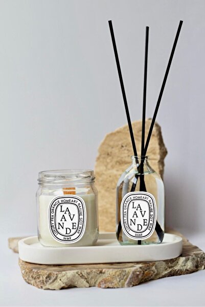 homeartplus (TABAK HARİÇTİR) Lavanta Kokulu Ahşap Fitilli Mum Ve Oda Kokusu S...