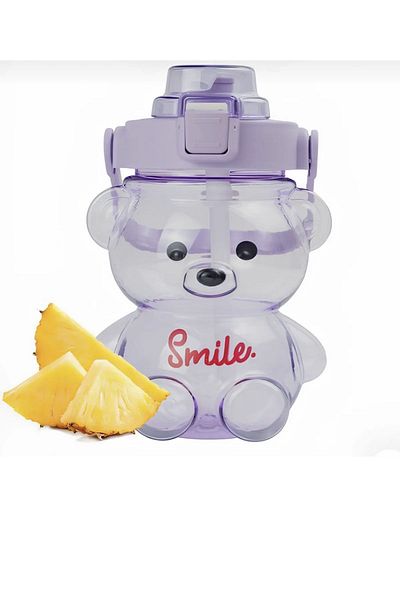 BLUE SİDE Smile Teddy Bear Model Water Bottle with Baby Water Bottle 1000ml Bpa Free Water Bottle