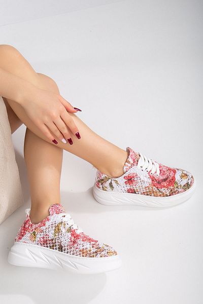 ElloLita Red Floral Patterned Lace Detailed Sneakers