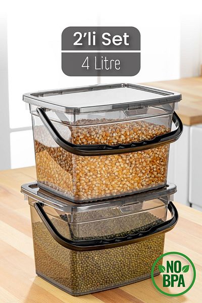 Vienev 4-Liter Capacity 2-Piece Anthracite Flour Pulses Container - Storage Box