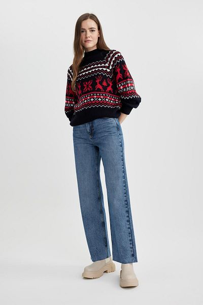 DeFacto Rollkragenpullover mit halbem Kragen und Neujahrsthema, Modell R6020az23cw