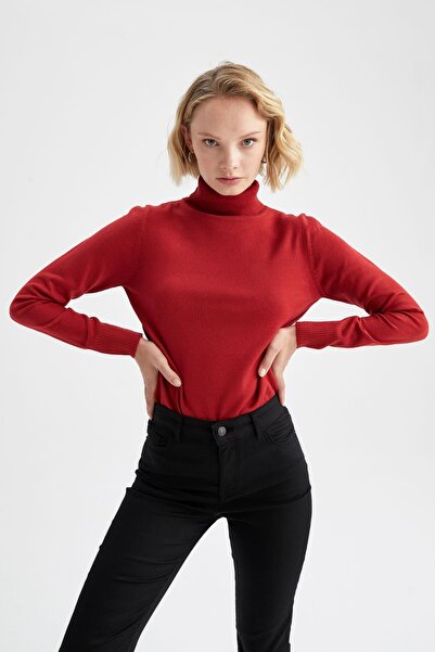 DeFacto Relax Fit Turtleneck Cashmere Textured Extra Soft Basic Sweater H1651Az22Wn