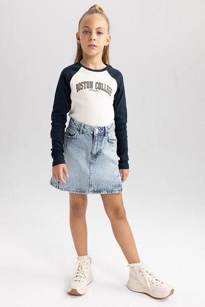 DeFacto Girl - Crew Neck Printed Ribbed Long Sleeve T-Shirt A7896a823au
