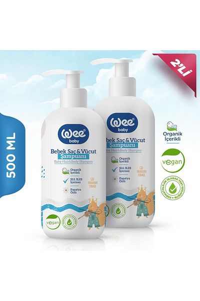 Wee Baby 500 ml Organic Baby Shampoo - 2 Pieces