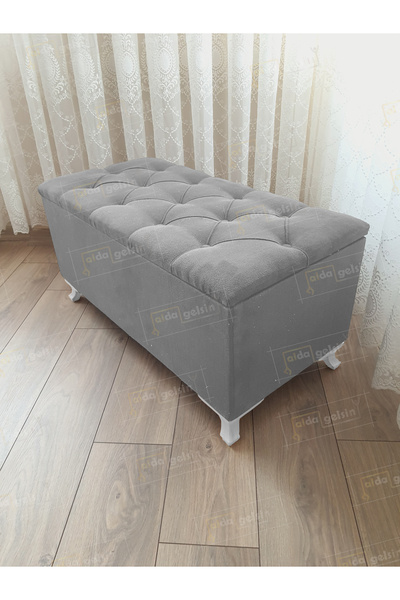 aldagelsin Lüks Sandıklı Kapitoneli Ayakucu Puf Bench 120 cm Beyaz Ayak