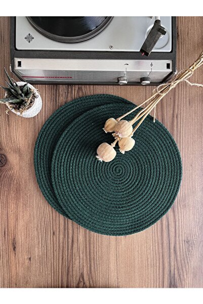 KARNAVAL HOME Volonte Koyu Yeşil Jüt Amerikan Servis 2'li Örme Hasır Supla Yılbaşı Seri