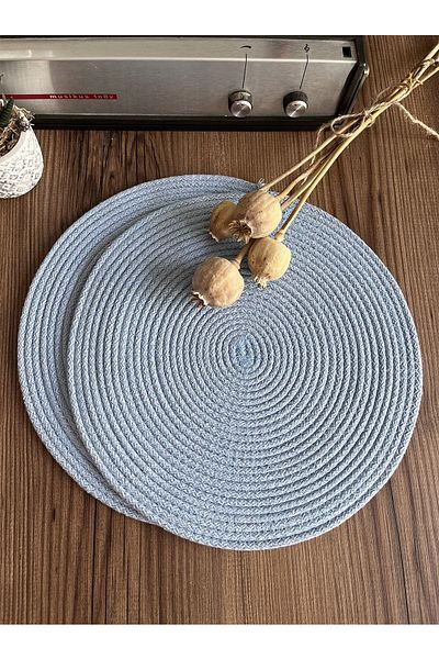 KARNAVAL HOME طبق من القش المحبوك من Volonte Baby Blue Jute American Service مكون من قطعتين