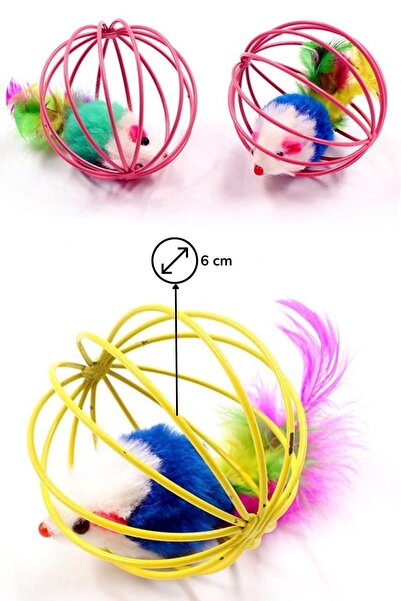 Trendy Toys Metal Kafesli Pelüş Fareli Kedi Köpek Oyuncağı 6 Cm