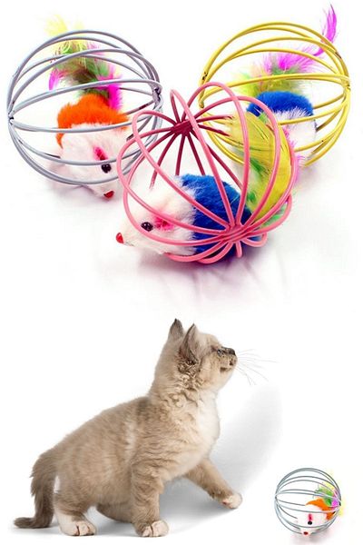 Trendy Toys 6 Cm Metal Caged Plush Cat Dog Toy with Mouse