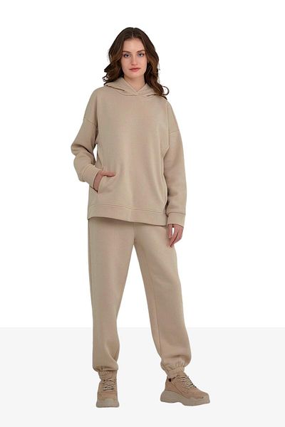 ESPİNA Σετ γυναικεία φόρμα τριών κλωστών Fleece Oversize - Λάστιχο μέσης και ποδιών, βιζόν