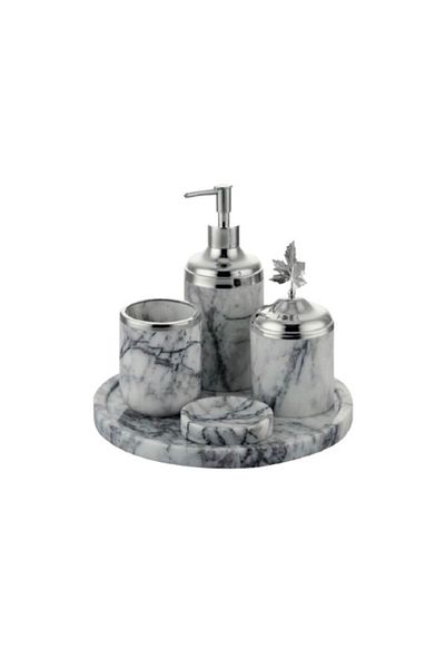 ege gross Decorative Lilac Marble Silver Leaf Detailed 5 Piece Bathroom Set Set