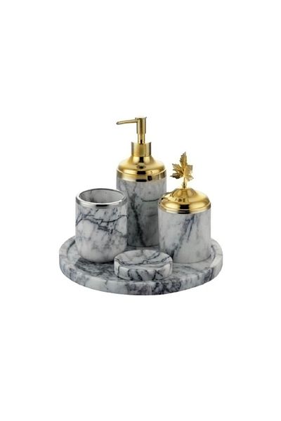 ege gross Decorative Lilac Marble Gold Leaf Detailed 5 Piece Bathroom Set Set