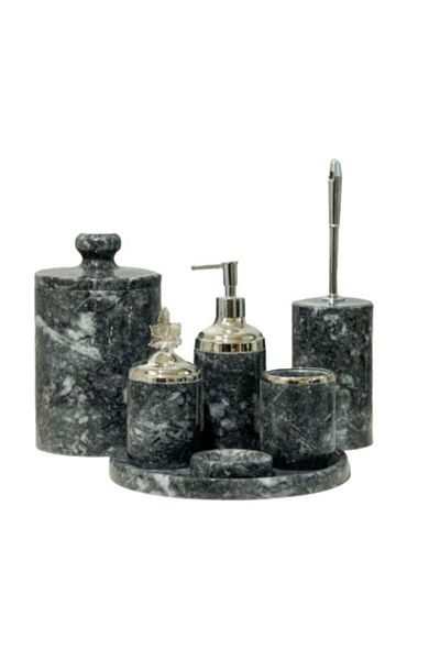 ege gross Decorative Dark Gray Marble Silver Leaf Detailed 7 Piece Bathroom Set Set