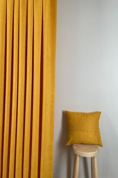 ARIKAN HOME High Quality Mustard Colored American Pleat - Washable Background Curtain (1/3 BLACK BATTERY) 50X220