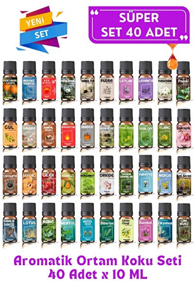 Aroma Terapi Lab Süper Avantajlı Set 40 Adet - Saf Esansiyel Uçucu Yağ 40 Ade...