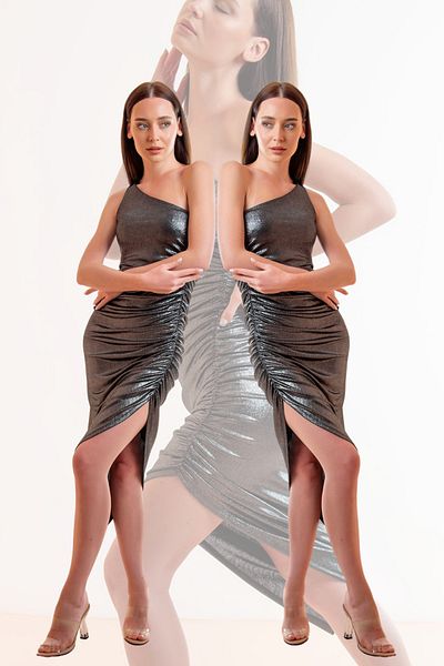 Laranor One-Shoulder Asymmetrical Design Gather Detail Dress (Graduation&Invitation&Evening)