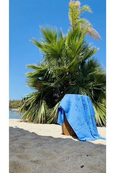 Gleam Atelier Marine Blue Beach Towel, 60% Bamboo, 40% Cotton, 70*150 Cm