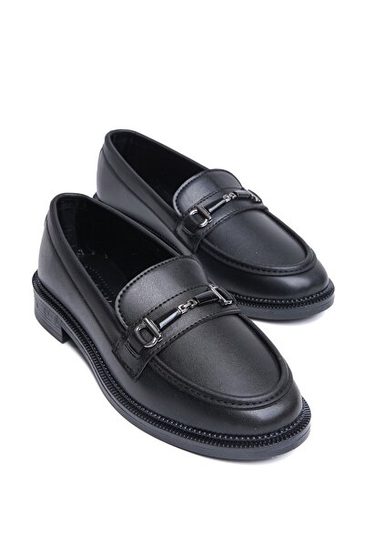 DURUNUN BUTİĞİ Чорні шкіряні лофери Udi - тонкий підошва (3 см), жіноче взуття на застібці