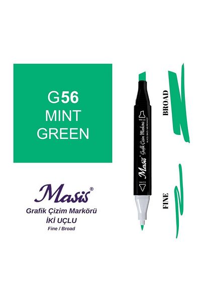 Masis Mint Green 56 Model Graphic Drawing Pen - Double Tip Marker