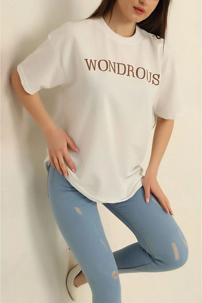 Boi Unisex Wondrous Printed Oversize Βαμβακερό Μπλουζάκι - Loose Fit, Μαύρο Λευκό