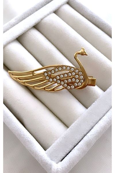 VNS Accessories Λεπτομερής πλαϊνή πόρπη με πέτρα και μαργαριτάρι κύκνου (6,5 cm)