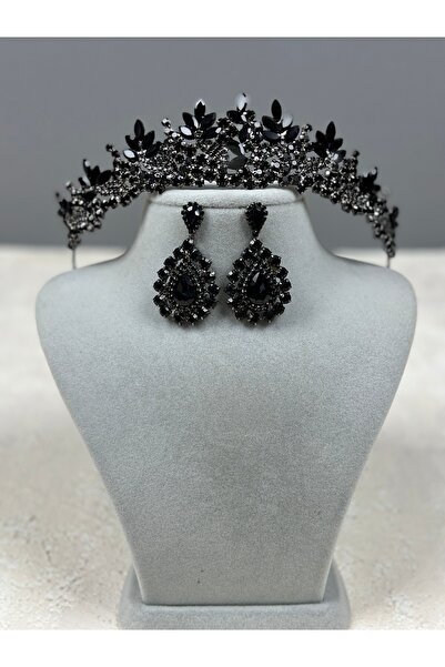 Limelia Σετ σκουλαρίκια με μαύρη κρυστάλλινη πέτρα και νυφικό σκουλαρίκι γάμου