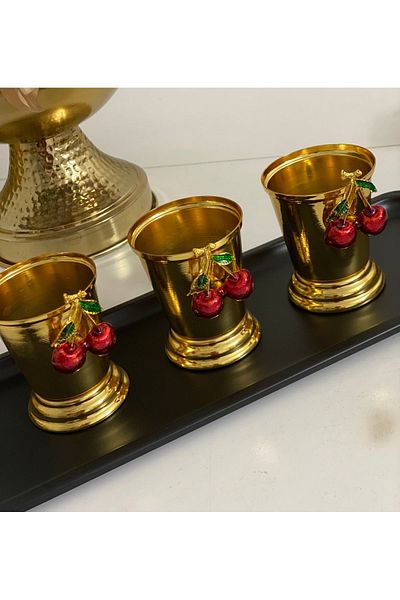 Elzem DECORATIVE GOLD COLOR 3-PIECE ROSE BUCKET WITH CHERRY ACCESSORIES