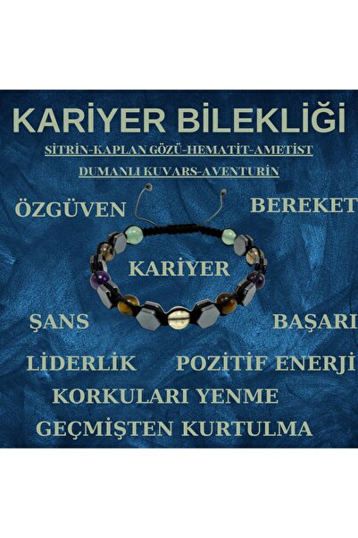 YILDIZ DOĞAL TAŞ Kariyer Doğal Taş Makrome Bileklik Sitrin Kaplan Gözü Hematit Ametist Dumanlı Kuvars Aventurin