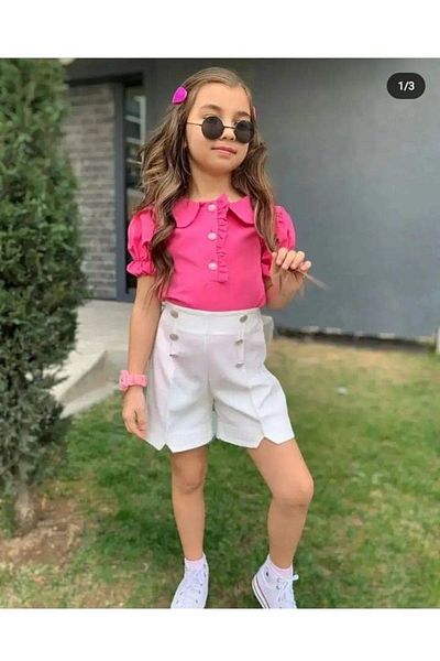 KOKOSH Girl's white shorts bottom top suit crown