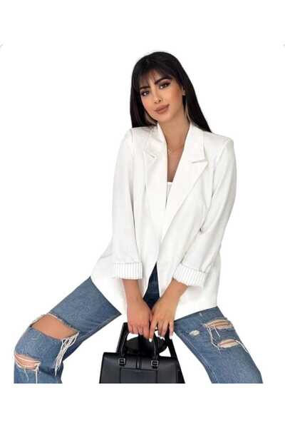 NILOO Women's Blazer Buttonless Pocketed Striped Lined Foldable Sleeve Blazer Jacket