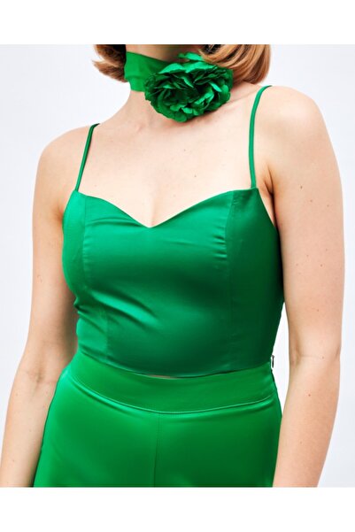 İVY GARDEN Bluză Bustier Crop din satin - Curea de frânghie, elegantă și conf...