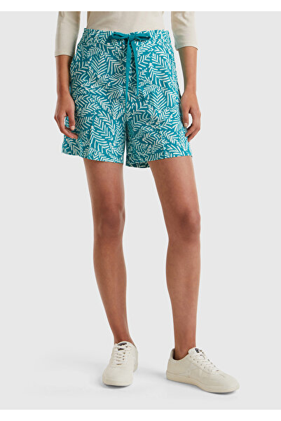 United Colors of Benetton Green Patterned Liozel Bermuda Shorts - 100% All, 2 Pockets, Waist String