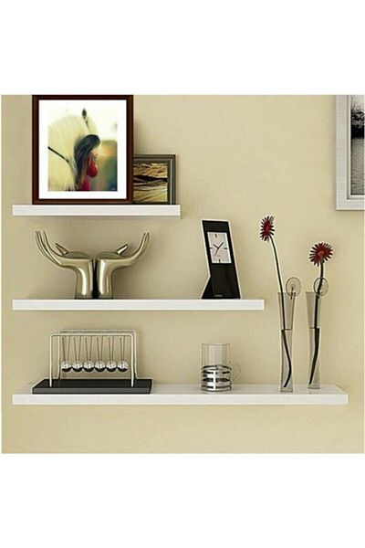 Egecan Mobilya White Flying Wall Shelf Set of 3 Hidden Shelf