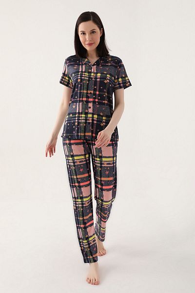 Arnetta Navy Blue Women's Shirt Pajamas - Comfortable Design