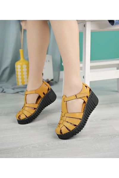 ELF GENUINE Leather Wedge Heeled Women's Daily Sandals