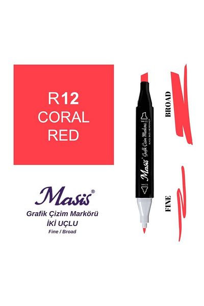 Masis 12 Coral Red Double Ended Graphic Pen