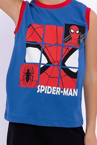 SPIDERMAN Boy's Blue Sleeveless Bermuda Suit - Licensed Cobalt