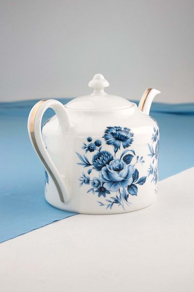 Bursa Porselen Dekor Gold Gilded Dark Blue Porcelain Teapot