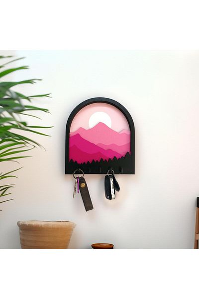 CajuArt 3d Design Pink Mountains - Landscape Theme Wall Hanger Keychain