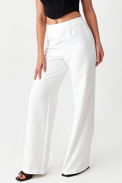 Select Moda Women's White Elastic Waist Wide Leg Trousers