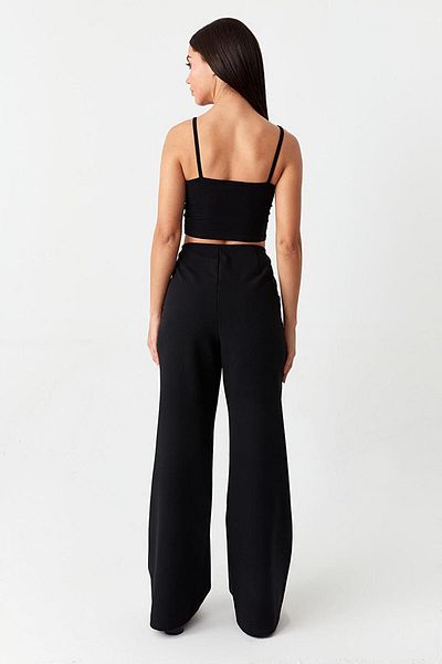 Select Moda Women's Black Elastic Waist Wide Leg Trousers