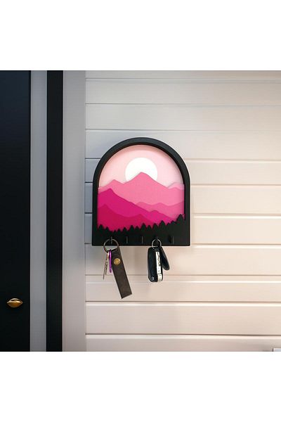CajuArt 3d Design Pink Mountains - Landscape Theme Wall Hanger Keychain