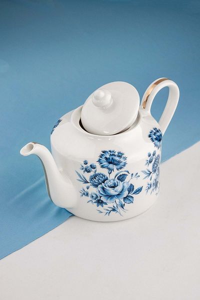 Bursa Porselen Dekor Gold Gilded Dark Blue Porcelain Teapot
