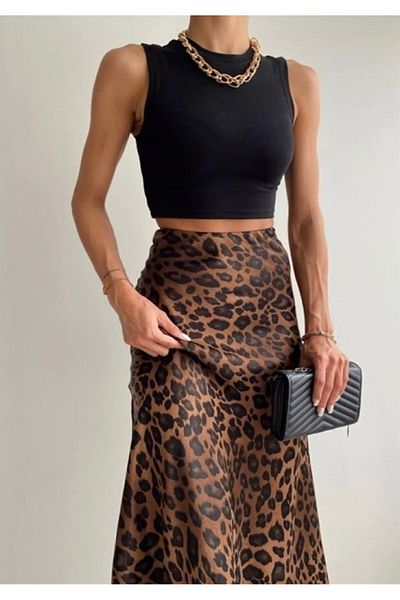 Ekim Store Fusta din satin leopard