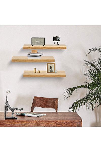 Egecan Mobilya Oak Wall Shelf Flying Shelf Hidden Shelf Wood Wall Shelf (50-50-50)