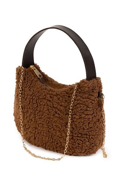 NOTHING Women's Fur Plush Handle Chain Strap Mini Hand Shoulder Baguette Bag