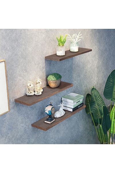 Egecan Mobilya Walnut Wall Shelf Flying Shelf Hidden Shelf Wood Wall Shelf (50-50-50)